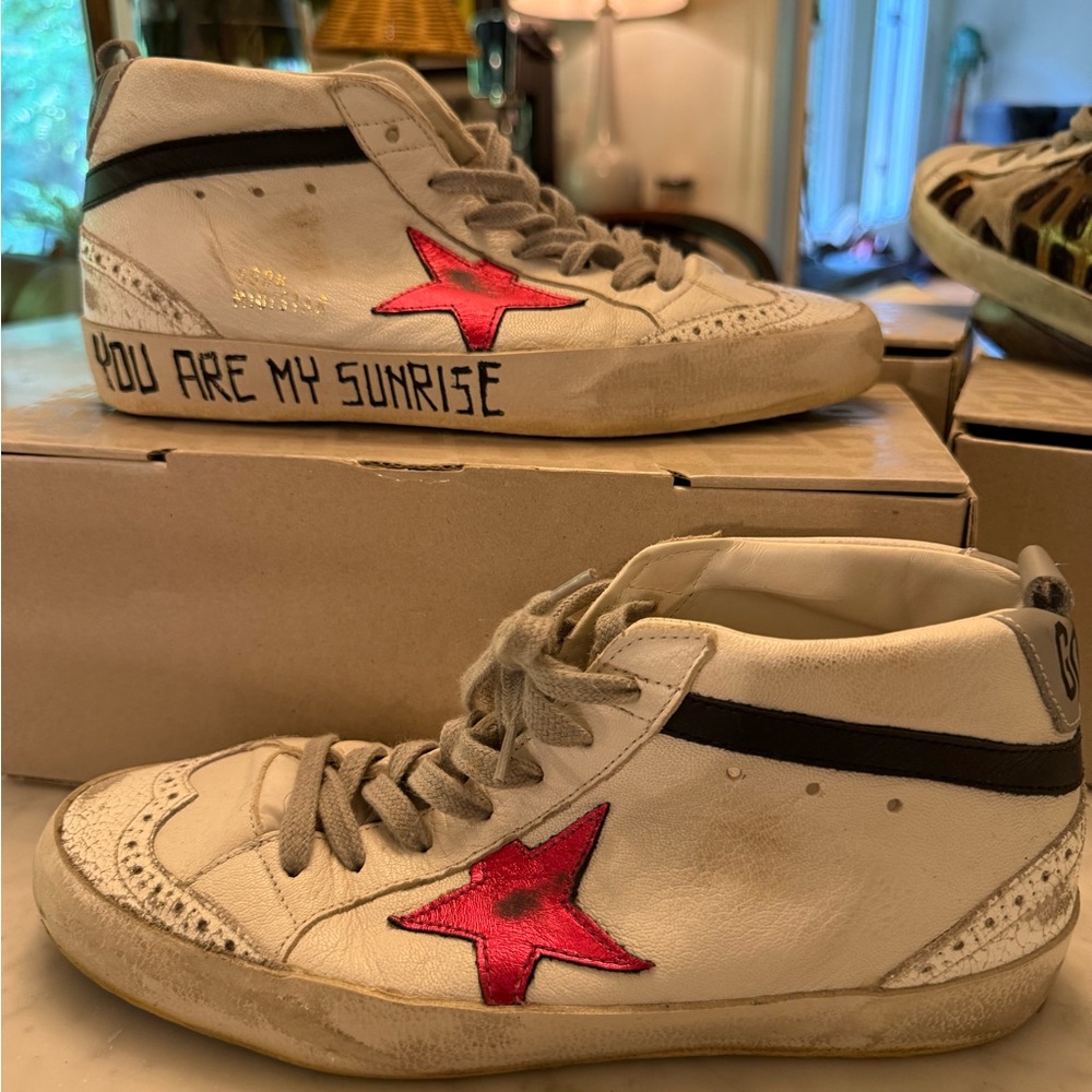 Golden Goose Midstar White Sneakers with Red Accent